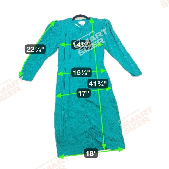 Vintage Adrianna Papell 💯Silk Sheath Teal Green Button Down Dress Women's 6 - Picture 6 of 6